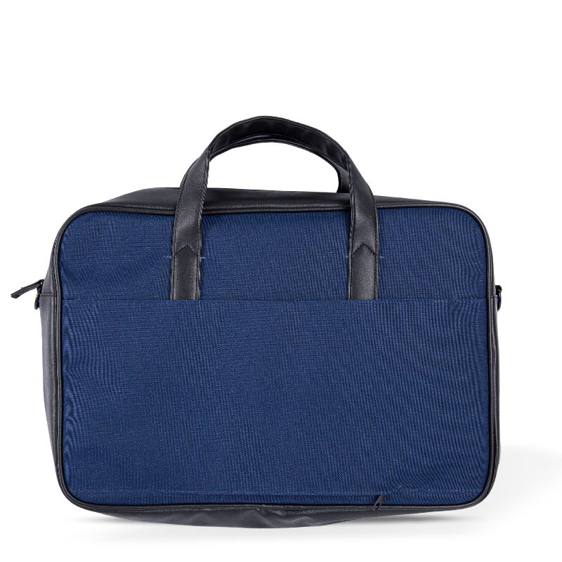 Pouca de couro clássico-nylon e algodão com detalhes em couro-azul